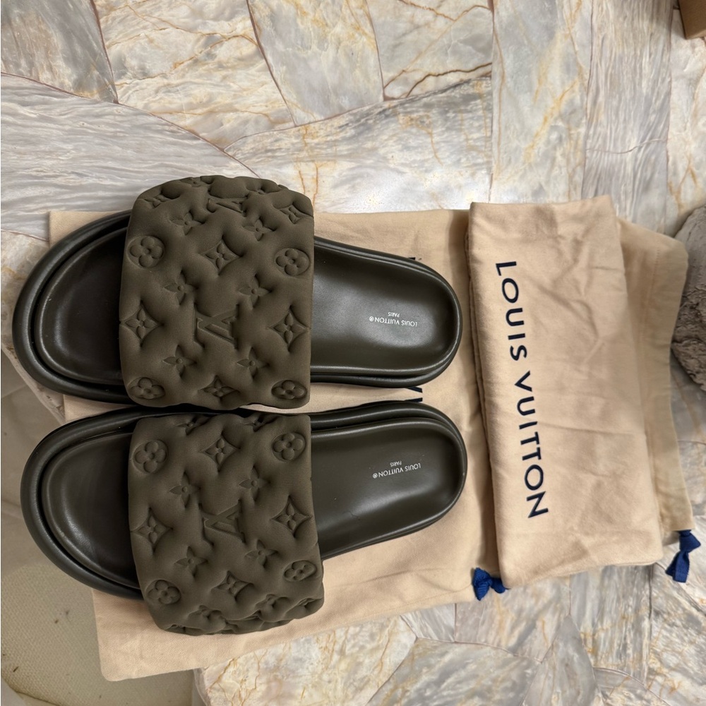 Louis Vuitton Khaki Monogram Slides